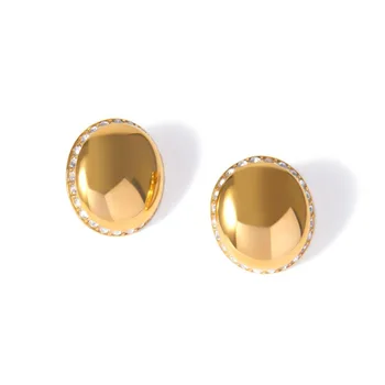 ALLNEWME Simple CZ köbös cirkon geometriai ovális fülbevaló nőknek rozsdamentes acél arany PVD bevonatú elmosódásgátló ékszerek