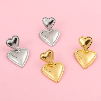 Luxus divatos dupla szív alakú fülbevaló Aranyozott sima fém Love Drop fülbevalók nőknek Ékszer Party ajándékok Kiegészítők