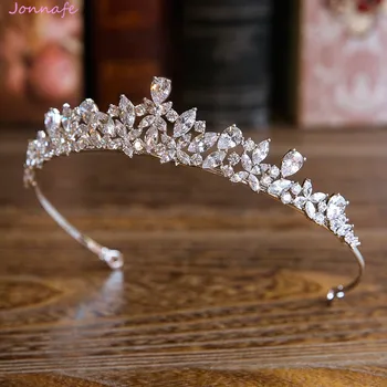 Jonnafe Shine Silver Color női báli tiara hajpánt cirkon menyasszonyi haj korona díszek esküvői haj darab kiegészítők