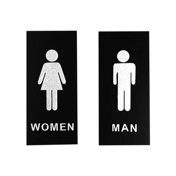 Fekete akril WC tábla ajtó WC Wc jel Fali matrica táblák Férfi női jelzőtáblák falra szerelhető mosószoba jel