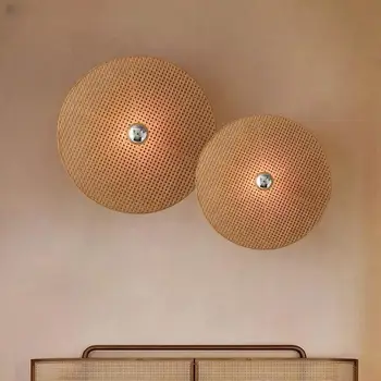 Classic Bambuszlámpa Kézzel kötött rattan fali lámpa otthoni resturant hálószoba éjjeli világítás szövés Lakberendezés design lámpa