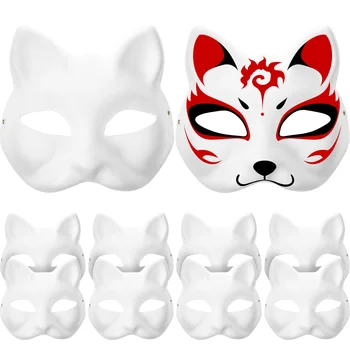 10 db macskamaszk fehér papír üres, kézzel festett maszkok Halloween álarcosbál jelmez cosplay kiegészítők