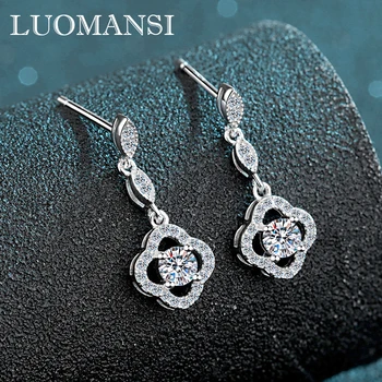 Luomansi S925 Ezüst Real 0.3CT D szín Moissanite virág fülbevaló megfelelt gyémánt teszt Nő esküvői ékszer party születésnapi ajándék