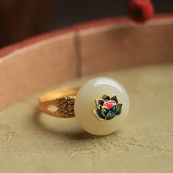 vintage retro Lányoknak Elegáns parti ékszerek nyitott jáde lótusz kínai stílusú gyűrű ősi gyűrű