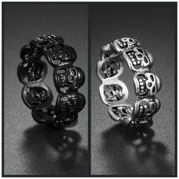 Vintage gótikus teljes koponyás gyűrűk férfiaknak Női hiphop fekete ezüst színű menő motoros rock ujjgyűrű divat streatwear ékszerek