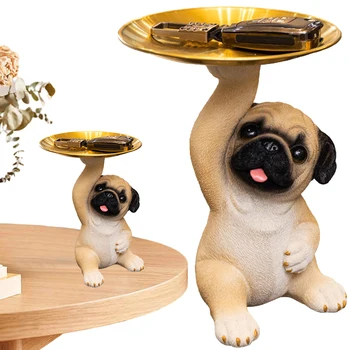 Dekoratív Mopsz kutya szobor Gyanta kézművesség Mopsz kutya widget lemez Sokoldalú kutya modell tartó tálca Nappali folyosó Lakberendezés