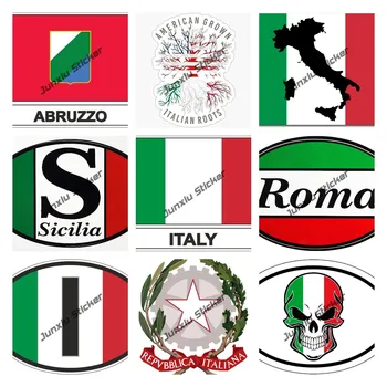 Olasz zászló Koponya Vinil matrica Olaszország Patriotic City zászló pajzs matrica Kreatív matricák Hátsó szélvédő Vízálló kiegészítők