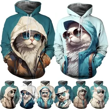 3d nyomtatott divat Cool Cat Pattern pulóver Személyre szabott utcai pulóver Kerek nyakú pulóver Top Funky Kids pulóver