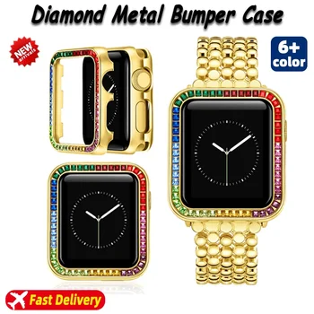 Gyémánt luxustok Apple Watch 8 7 6 SE 5 4 3 2 1 fém lökhárítókeret iwatch sorozathoz 38/40 mm 41/42 mm 44/45 mm védőtok