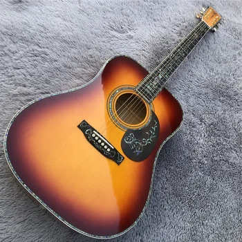 Custom Orange Burst Maple D Style 45 modell akusztikus gitár Abalone kötés és betétek ébenfa fogólap Ingyenes szállítás