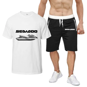 Sea Doo Seadoo Moto férfi új nyári nyomott ujjú rövidnadrág pamut Harajuku felsők alkalmi sport pólók Rövidnadrágok kétrészes öltönyök
