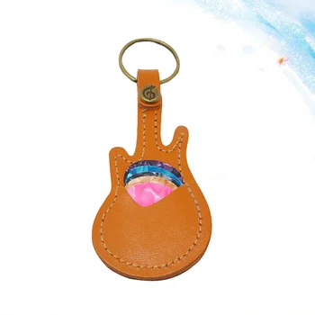1Set Pick Holder kulcstartó Mini gitár alakú Plectrum tok táska gitárpengetővel (Khaki)