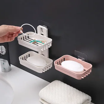 Lyukasztás nélküli szappantartó WC-lefolyó kreatív fali lógó szappantartó Fürdőszoba polc Tapadókorong dupla szappantartó