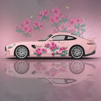 Piros rózsaszín virágok karosszéria matricák Japán stílusú Itasha vinil autó oldalsó matrica matrica autó karosszéria matrica