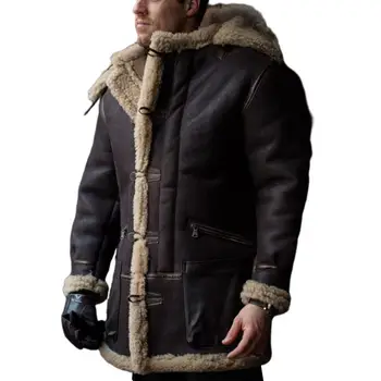 Retro férfi kapucnis kabát hajtóka egymellű gombos záródás meleg kabát zsebekkel Téli куртка