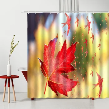Őszi tájzuhany függöny 3D nyomtatás piros juharlevél fa növény természet táj vízálló poliészter lakberendezés fürdőfüggöny