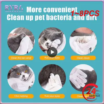 1 ~ 8DB Kisállat eldobható tisztítókesztyű Mosásmentes macskák Kutyák SPA fürdőkellékek masszázs nem szőtt szövet Nincs öblítés Puha szemtörlők