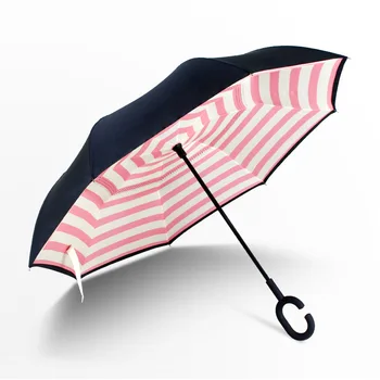 Szélálló kétrétegű fordított anti-UV 8 csont esernyő hosszú szár Teljesen automata eső férfi női C-Hook autó fordított esernyők