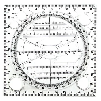 2X többfunkciós kör rajzsablon, geometriai rajzeszköz, mérő vonalzó, forgatható szög