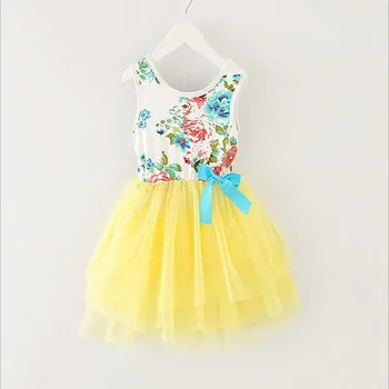 Lány ruha Nyár Új virágos kislány ruha Hercegnő ruha Csecsemő ruhák Gyerek ruházat íjjal Gyermek gyermek lány ruhák