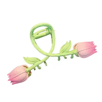 Virág hajcsat, csúszásmentes 3D tulipán alakú hajformázó kiegészítők Rózsaszín virághajú hajcsatok, hajcsatok, vastag hajra aranyos karom