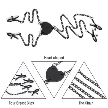 Négy opcionális fém szív mellcsipesz állítható SM pár szórakoztató és flörtölő kellékekkel felnőtt szextermékekhez 18+Mell rabság