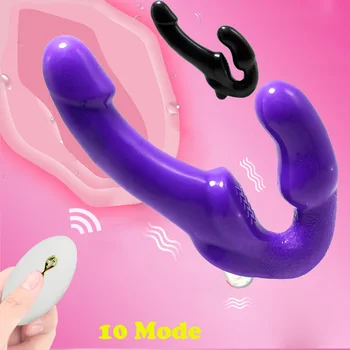 Realisztikus kétvégű dildó vibrátor nőknek Leszbikus pánt nélküli pánt nélküli dildó vibrátorok Távirányítós szexuális játékok pároknak