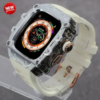 Luxus rozsdamentes acél módosító készlet Apple Watch Ultra 2 kristálygombos tokhoz iWatch Serie Ultra49mm fluorgumi szíjhoz