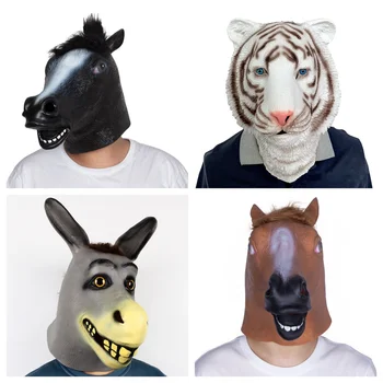 1PC Teljes álarcok Vicces latex ló Tigris szamár fej sisak maszk cosplay állatjelmez színház Halloween őrült parti kellékek