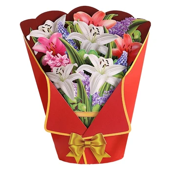 Virágvirág csokor -Up kártya anyák napjára 3D virágcsokor kártyák Virágkosár üdvözlőlap