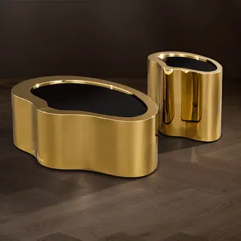 Nagykereskedelem Testreszabott Luxus bútorok 304 Rozsdamentes acél Arany bevonatú alsó és fekete üveg tetejű dohányzóasztal