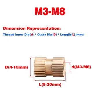 B típusú zsáklyuk egymenetes sárgaréz recézett anya / rézbe ágyazott alkatrész M3-M8