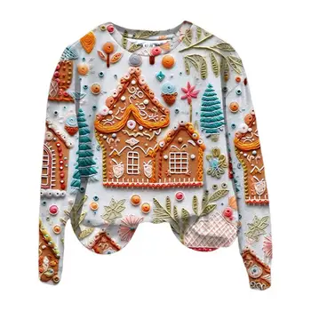 Női vintage Mikulás mintás hosszú ujjú boldog karácsonyt pulóver Könnyű pulóverek Női karácsonyi pulóverek puha