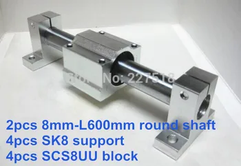 8mm lineáris készlet: 2db 8mm - 600mm lineáris kerek tengely +4db SK8 tengelytartó + 4db SCS8UU lineáris csapágyblokk