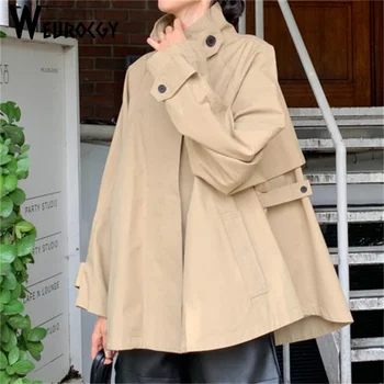 Női árokkabát 2023 ősz Tél Új stílusú koreai kiadás retro álló nyakú köpeny design bő hosszú ujjú rövid kabátok