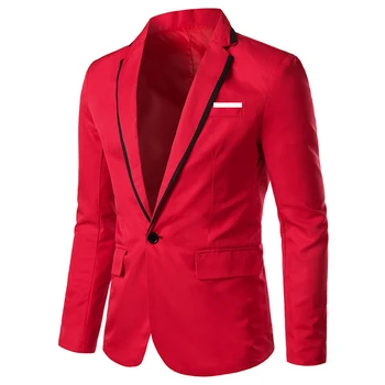 Piros hosszú ujjú kabátok Öltöny Divat Férfi Party Dzseki Vacsora Party Vintage irodai kabátok Slim Casual öltöny Puha és kényelmes