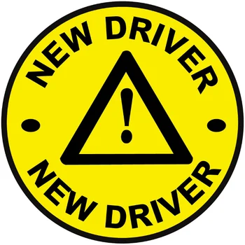 Autós kiegészítők Matrica Vigyázat háromszög jel Új vezető PVC Tartson távolságot kerek sárga 12.7cm * 12.7cm