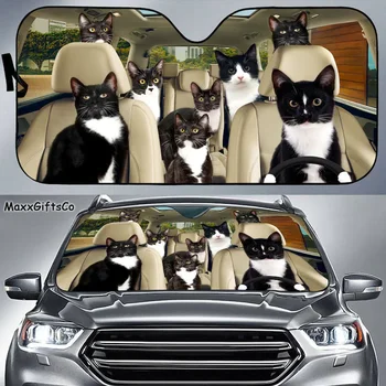 Tuxedo macska autó napellenző, Tuxedo macska szélvédő, Tuxedo macska család napernyő, macska autó kiegészítők, autó dekoráció, ajándék apának,