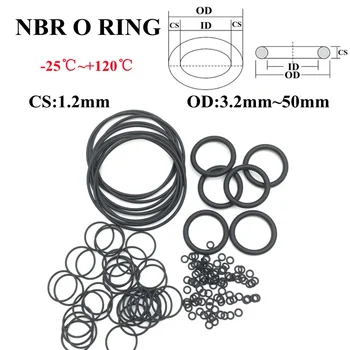 50db fekete O gyűrűs tömítés CS 1.2mm OD 5mm ~ 48mm NBR autó nitril gumi kerek O típusú korrózió olajálló tömítőalátét