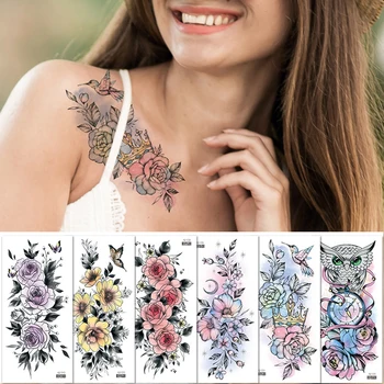 6db/lot Virág divat női ideiglenes tetováló matrica vízálló kar ujj Body Art festés Víztranszfer Virágos tetováló szett