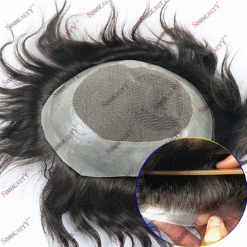 Emberi haj férfi csipke &PU Toupee protézis hajpótló rendszer Megfizethető fekete Remy indiai haj kapilláris férfi paróka