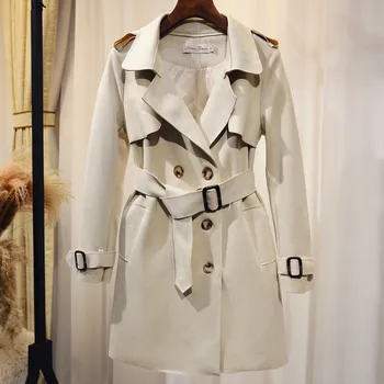 Szép új őszi női árokkabát duplamellű női széldzseki övvel velúr árok hosszú kabát felsőruházat p860