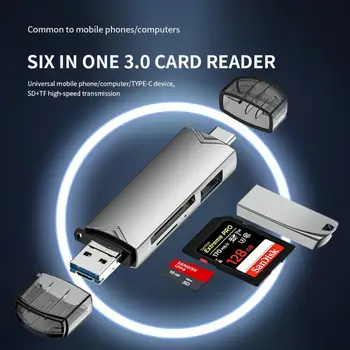 6 az 1-ben USB 2.0 memóriakártya-olvasó adapter Univerzális OTG TF/SD kártya Android telefonhoz Számítógép-kiterjesztési fejlécek