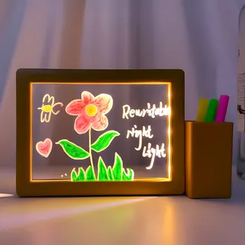 Újraírható üzenőfal Éjszakai fények USB átlátszó akril Emlékeztető tábla Asztali lámpák Aranyos szobadekoráció Asztali dísz ajándékok