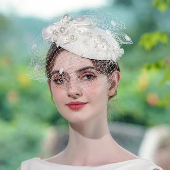 Hepburn francia fátyol virágos kalap menyasszonyi fejfedő stúdió kiegészítők ruha kalap